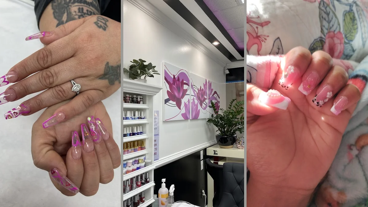 Bright manicure tables inside a Tampa salon.