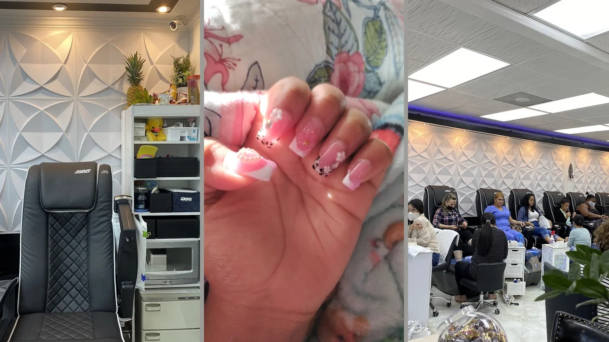 Clean salon interior with service stations.