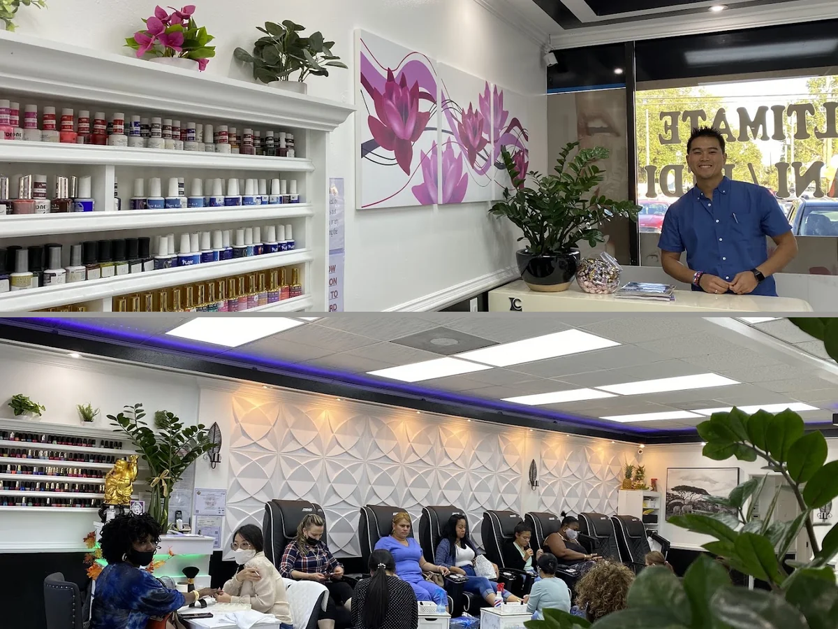 Clean salon interior with service stations.