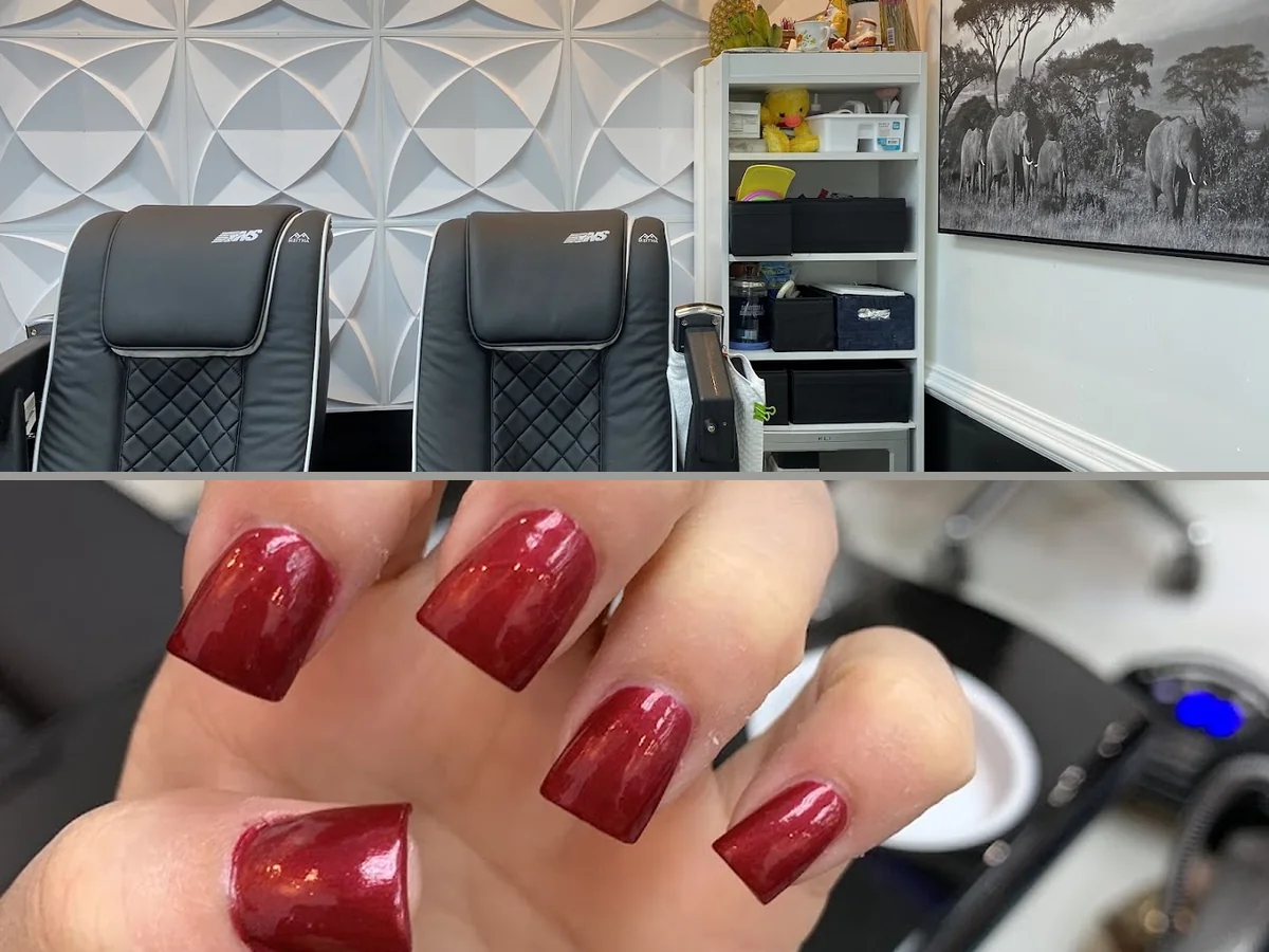 Bright manicure tables inside a Tampa salon.